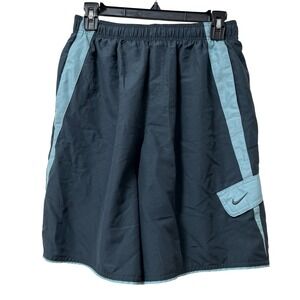 Vintage Nike Mens Athletic Shorts Size M Blue Windbreaker 90s Y2K‎ Big Swoosh